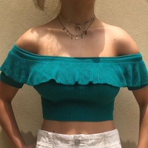 Teal off shoulder top